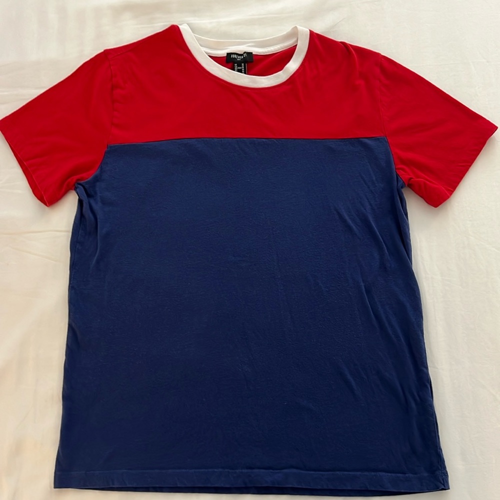 Forever 21 Colorblock Tee, Medium, Blue and Red